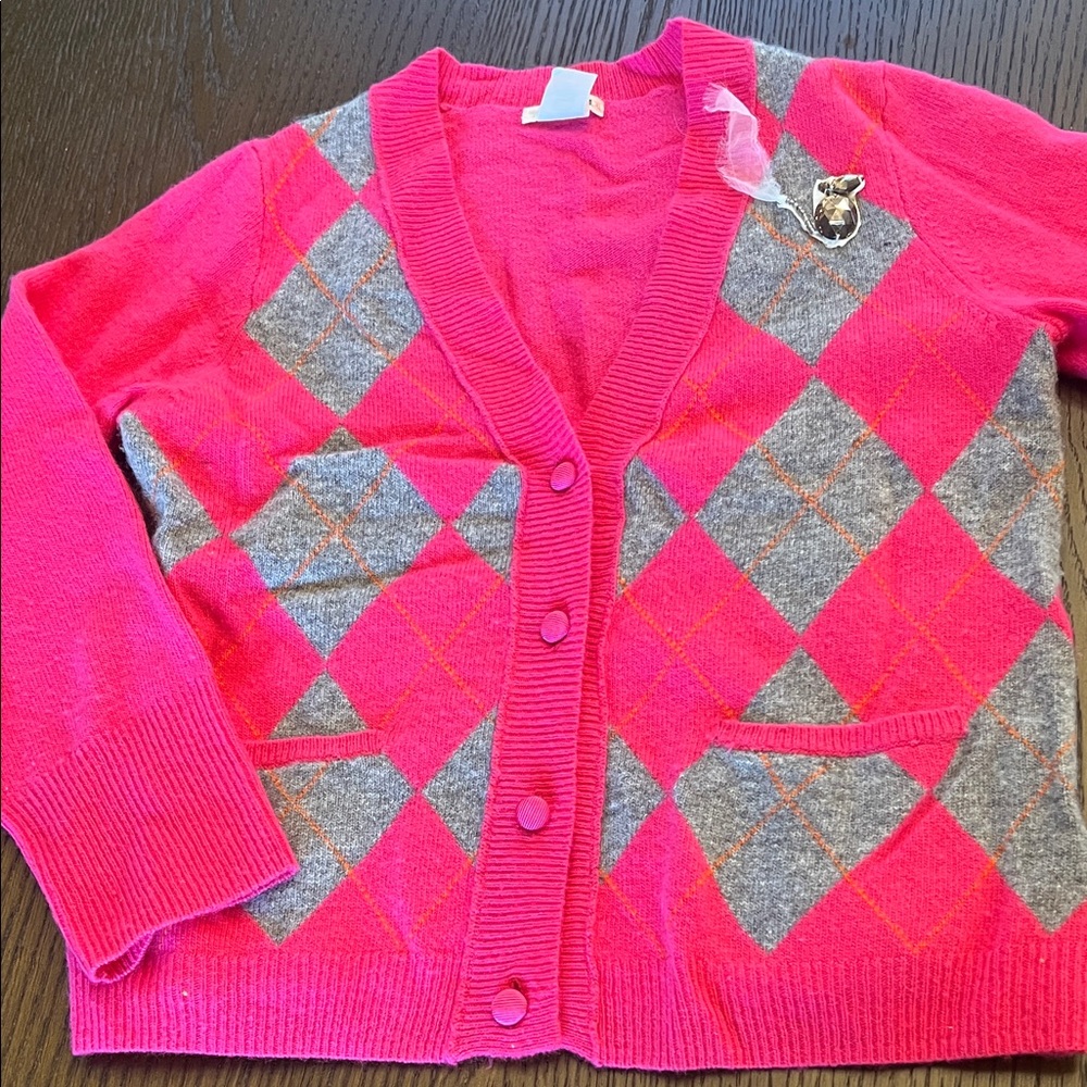 Crewcuts Pink and Gray Argyle Cardigan